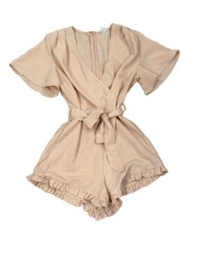 NWT Nordstrom Lucca pale pink blush peach v neck ruffle bow short romper S